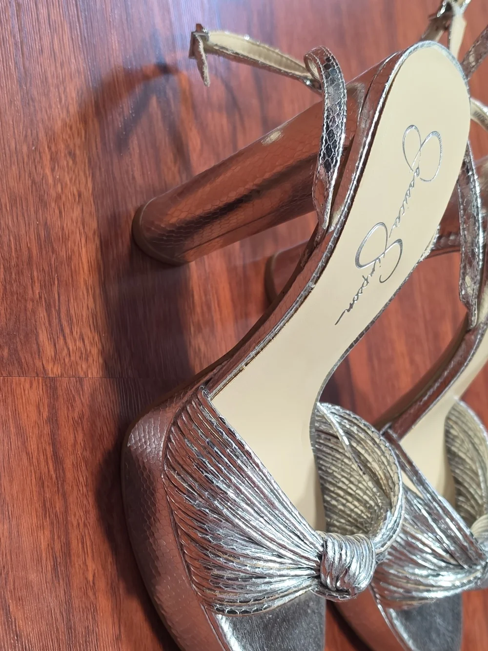 Jessica Simpson Metallic Silver Knotted Slingback Heels